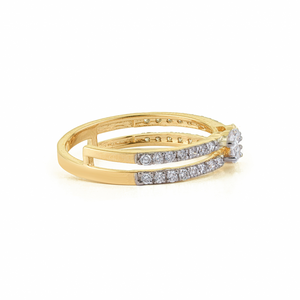 Impresionante Anillo Delicado de Doble Banda de Oro Amarillo K14 con Diamantes 100% Auténticos, Joyería Hecha a Mano por un Fabricante - Product Image 5