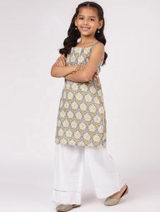 กางเกงเคอร์ตาขาสั้นผ้าฝ้ายทรงตรงแขนกุดสีเทาทำด้วยมือสไตล์อินเดียสำหรับเด็ก - Product Image 6