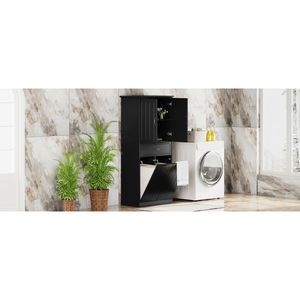 Mobiletto Nero per Bagno con Due Cesti Portabiancheria e Cassetti Organizzatori con Ante - Product Image 2