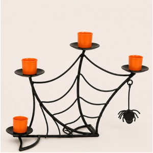 Decoración de Halloween, Candelabro de Metal Negro con Diseño de Telaraña, Portavelas de 4 Brazos para Velas de Té, Decoración para el Hogar y Fiestas de Casas Encantadas - Product Image 5