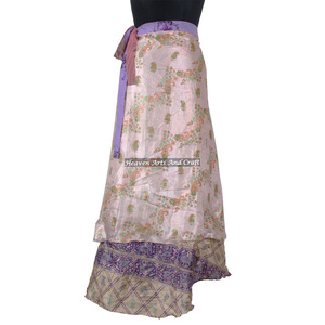 Jupe longue en soie 100% indienne faite à la main, style vintage, pour soirée ou plage, paréo indien en soie, jupe portefeuille élégante - Product Image 1