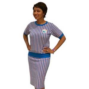 Ensemble 2 pièces en tricot pied-de-poule pour femmes Jack and Jill : haut à manches courtes et jupe crayon, tenue décontractée assortie, logo personnalisé, vente en gros - Product Image 4