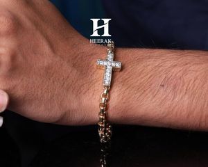 สร้อยข้อมือทองคำ 14K สุดหรูสำหรับผู้ชาย ประดับเพชรเพทายเต็มวง พร้อมจี้รูปกางเขน สไตล์ศาสนา ดีไซน์โซ่กลมหนา - Product Image 4