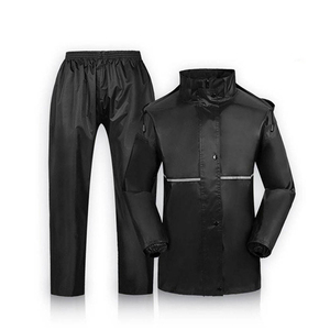 Men Waterproof <b>Rain</b> Suit Black Trench <b>Jacket</b> and Pants Set Stand Collar Regular Fit Outdoor Wear - Product Image 3