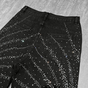 Custom Rhinestone Black Denim <b>Shorts</b> Men Wholesale Streetwear <b>Sparkly</b> Diamond Studded Baggy Jean <b>Shorts</b> OEM - Product Image 3