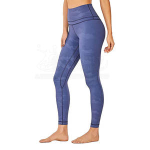 Mid Waist Full Length Simple <b>Yoga</b> <b>Leggings</b> with Contrast Stitch Spandex Nylon Four-Way Stretch - Product Image 2