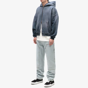 Sweat à capuche streetwear personnalisé pour homme 2026 – Coton French Terry de haute qualité, délavé, fermeture éclair double sens, logo frontal effet délavé - Product Image 6