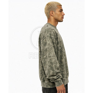 Sweat-shirt en molleton uni à manches longues, effet délavé, 100 % coton, respirant, écologique, pour usage quotidien en hiver - Product Image 4