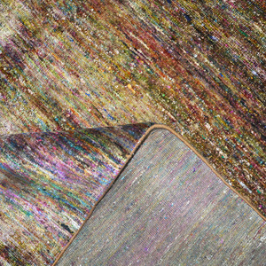 Tapis contemporain noué à la main en laine et soie, multicolore, mélangé, uni, de couleur unie, tapis de sol design - Product Image 3