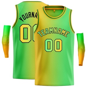 Maillot de basket personnalisé sublimé dégradé vert-jaune sans manches unisexe adulte en maille respirante avec impression du nom de l'équipe - Product Image 1
