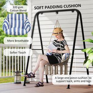 Blue White Stripe Macrame <b>Swing</b> Chair Indoor <b>Bedroom</b> Hammock - Product Image 2