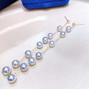 Pendientes de Perlas de Plata de Ley Redondos de 10-9 mm, Versátiles para el Día a Día, con Perla Natural Dorada, Trébol de la Suerte, Regalo de Cumpleaños - Product Image 2