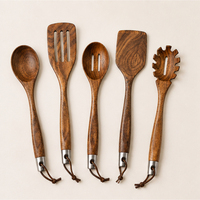 Ensemble d'ustensiles de cuisine en bois naturel résistant à la chaleur, cuillères en bois pour cuisiner, spatule de cuisine antiadhésive et fourchette à pâtes, ustensiles de cuisine