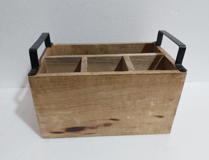 Wooden <b>Cutlery</b> Caddy With Metal Handles Industrial Design Matte Finish Reusable <b>Storage</b> Box For Kitchen Catering Acacia Utensil - Product Image 4