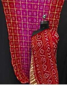 Sari indio de seda Gaji pura, tejido a mano con diseño Bandhani - Product Image 1