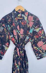 Robe de chambre kimono en coton, peignoir imprimé à motifs, robe de demoiselle d'honneur, vêtement de nuit d'été, taille unique - Product Image 3