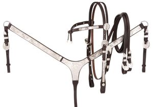Juego de Tres Piezas Plateadas Royal Silver: Cabezada, Pechopetral y Riendas para Exhibición, Equipo Ecuestre Occidental Premium para Caballos - Product Image 3
