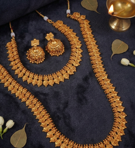 Juego de Joyería Kasu Mala de Aleación de Cobre Chapado en Oro Mate, Collar y Aretes Étnicos para Mujer, para Boda/Aniversario/Compromiso - Product Image 6