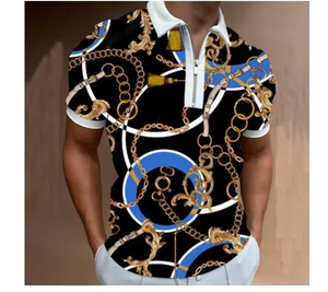Men's <b>Navy</b> <b>Blue</b> Short Sleeve <b>Polo</b> <b>Shirt</b> With White Collar And Trim Zipper Design Knitted Breathable Solid Color Regular Fit - Product Image 6
