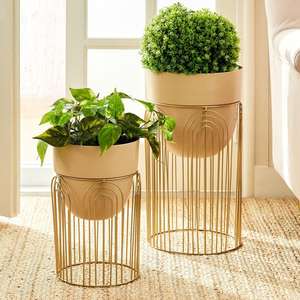 Ensemble de 2 jardinières en métal doré et noir de qualité supérieure avec support, revêtement poudré et plaqué, pour améliorer l'ambiance de la maison et du jardin - Product Image 1