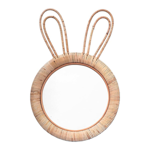 Bunny Ear Rattan Mirror Handwoven Wicker <b>Wall</b> Mirror Cute Kids Room Nursery Decor <b>Boho</b> Style Animal Shape Home Decoration - Product Image 1