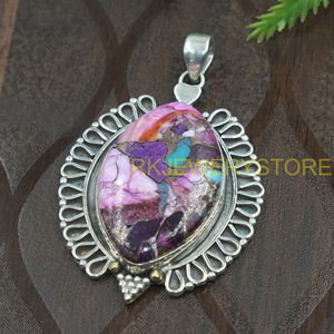 <b>Pink</b> Copper Turquoise Pendant 925 Sterling Silver Handmade Oval Boho Statement Jewelry Vintage Ethnic Designer Gift for Unisex - Product Image 4