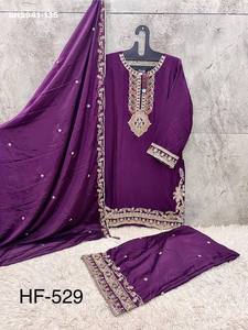 Nouvelle collection de tenues prêtes-à-porter en chinon brodé, fournisseur d'ensembles palazzo pour femmes, exportateur de mode féminine d'Inde - Product Image 3