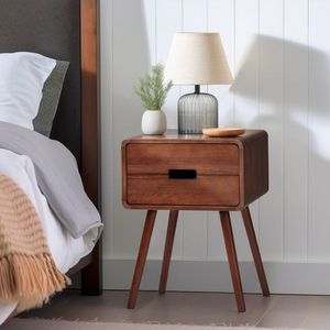 Solid Wood Nightstand with Drawer and Legs for Bedroom Living Room Elegant End Side Table - Product Image 2