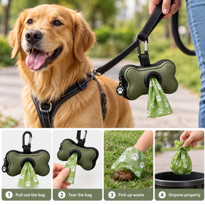 Distributeur de sacs à déjections canines en forme d'os personnalisé avec mousqueton, rechargeable, pour promenades avec chien - Product Image 2