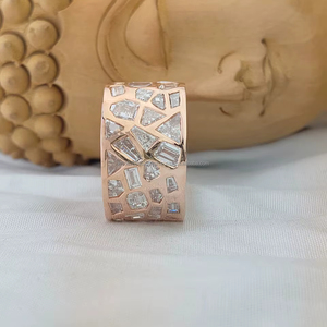 Rose Gold Geometric Mosaic Diamond Band <b>Ring</b> | Mixed Shape Diamond <b>Statement</b> <b>Ring</b> Luxury Modern Wedding Anniversary Gift for Her - Product Image 2
