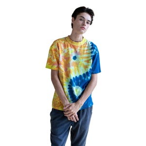 T-shirt pour homme à manches courtes, respirant, tie-dye, coupe classique, col rond, en coton tricoté, style décontracté avec motif - Product Image 1