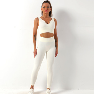 <b>Black</b> 2-Piece <b>Yoga</b> Set High Waist <b>Leggings</b> Scoop Neck Crop Top Racerback Seamless Four-Way Stretch Solid Color Workout Wear - Product Image 4