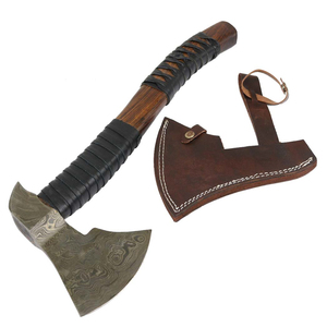 Handmade <b>Axe</b> Damascus Steel Blade Wood <b>Handle</b> With Leather Sheath Outdoor <b>Axe</b> Custom <b>Axe</b> - Product Image 3