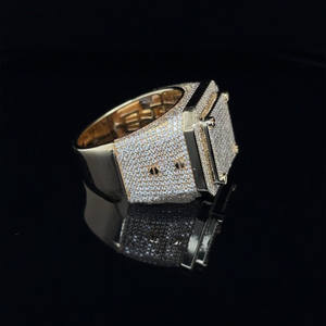 Fully Iced Out Prong Setting <b>Square</b> Ring Hip Hop Style Micro Pave <b>Set</b> Moissanite Diamond Ring 925 Sterling Silver Mens Jewelry - Product Image 2