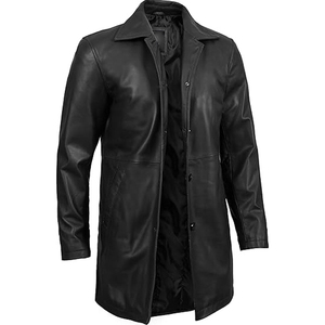 <b>Men's</b> Genuine Leather <b>Long</b> Trench <b>Coat</b> Notched Lapel Single Breasted Regular Sleeve <b>men's</b> <b>coats</b> Selling online in bulk - Product Image 2