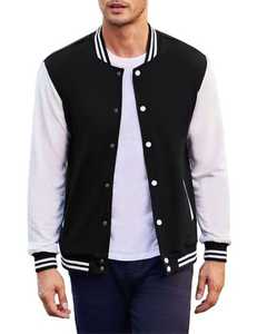 Customizable Stand Collar Chenille Cotton Varsity Jackets for Men Winter Bulk Streetwear in Black White with Front Logo Position - Product Image 1