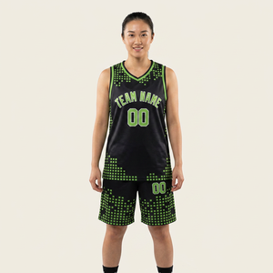 Camiseta de Baloncesto Sublimada Personalizada, Negra y Verde, Sin Mangas, Cuello en V, Corte Atlético, Unisex para Adultos, Nombre del Equipo 00 - Product Image 2