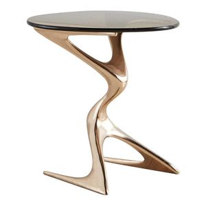 โต๊ะข้างโลหะดีไซน์ทันสมัยพร้อมฐานแบบนามธรรม หน้าโต๊ะทรงกลม เหมาะสำหรับห้องนั่งเล่น โรงแรม และร้านกาแฟ - Product Image 1