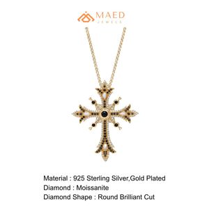 Gold Plated Iced Out Black <b>Gothic</b> Cross Moissanite Pendant Charm Luxury Hip Hop Unisex Necklace Statement Jewelry Fashion - Product Image 6