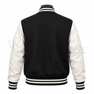 Custom Black <b>White</b> Wool Leather Varsity <b>Jacket</b> <b>Men</b> Classic Letterman Baseball <b>Jacket</b> OEM Embroidery Bulk Manufacturer - Product Image 2