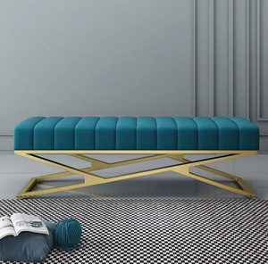 Modern Home Furniture Metal Frame Golden <b>Pouf</b> Rectangular Tufted Seat Velvet Ottoman Multi-Functional Wedding Indian Wholesaler - Product Image 4
