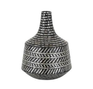 Silver Inlay Metal Vase Geometric Pattern Eclectic Tabletop <b>Home</b> <b>Decor</b> - Product Image 1