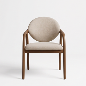 Fauteuil de salle à manger en bois moderne, minimaliste, écologique et durable, avec assise rembourrée et dossier rond, pour usage extérieur sur terrasse. - Product Image 1