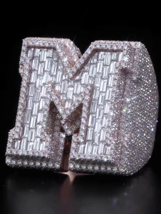 Luxury Moissanite Letter M <b>Cocktail</b> <b>Ring</b> 925 Silver 18K Solid <b>Gold</b> Baguette Cut Pave Setting Unisex Gift Jewelry - Product Image 4