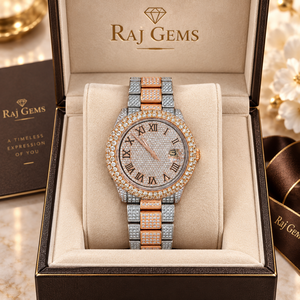 Reloj Unisex de Lujo Raj Gems de Acero Inoxidable con Movimiento ETA, Esfera de Moissanita, Visualización de Fecha, Cuarzo Analógico, Caja de 41 mm, Correa de 20 mm - Product Image 1