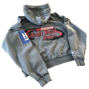 Sudadera con capucha de punto reversible personalizada, apliques bordados desgastados, lavado a la piedra, Sudadera con capucha doble de gran tamaño y cremallera - Product Image 3