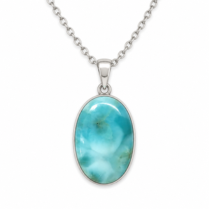 Colgante de Larimar Natural al por Mayor, Chapado en Plata de Ley 925, Hecho a Mano, Corte Ovalado, Joyería de Estilo Clásico, Regalo con Cadena de Cable - Product Image 1