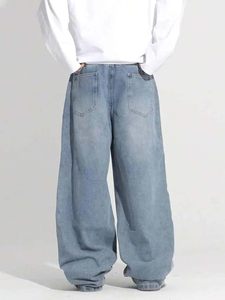 Jean large en denim bleu délavé pour homme, coupe décontractée, taille mi-haute, 100 % coton, écologique, style urbain - Product Image 3