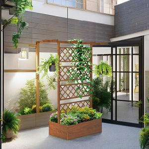 Jardinière surélevée en bois avec treillis pour jardin extérieur, bac à fleurs autoportant avec panneaux grillagés pour patio - Product Image 5