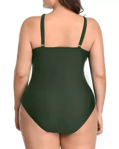 Maillot de bain grande taille pour femme, une pièce, effet ventre plat, col montant, froncé, OEM - Product Image 6
